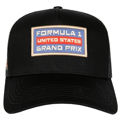 F1 Insomniac United States Grand Prix Pinched-Panel Patch Adjustable Trucker Hat - Black