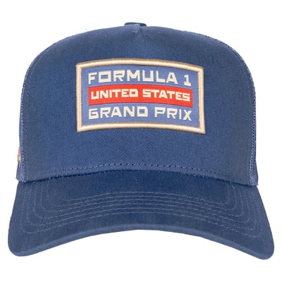 F1 Insomniac United States Grand Prix Pinched-Panel Patch Adjustable Trucker Hat - Blue