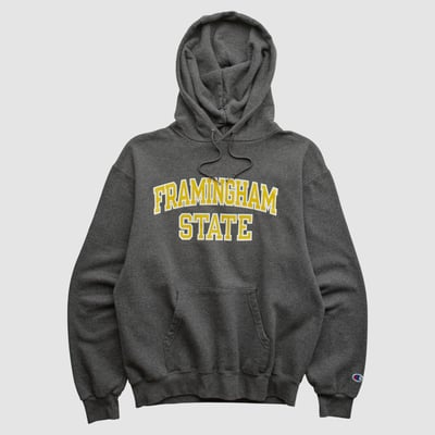 Framingham State Rams Champion 2000s Hooded Pullover Sweatshirt - Charcoal - XS by Fanatics Real Vintage