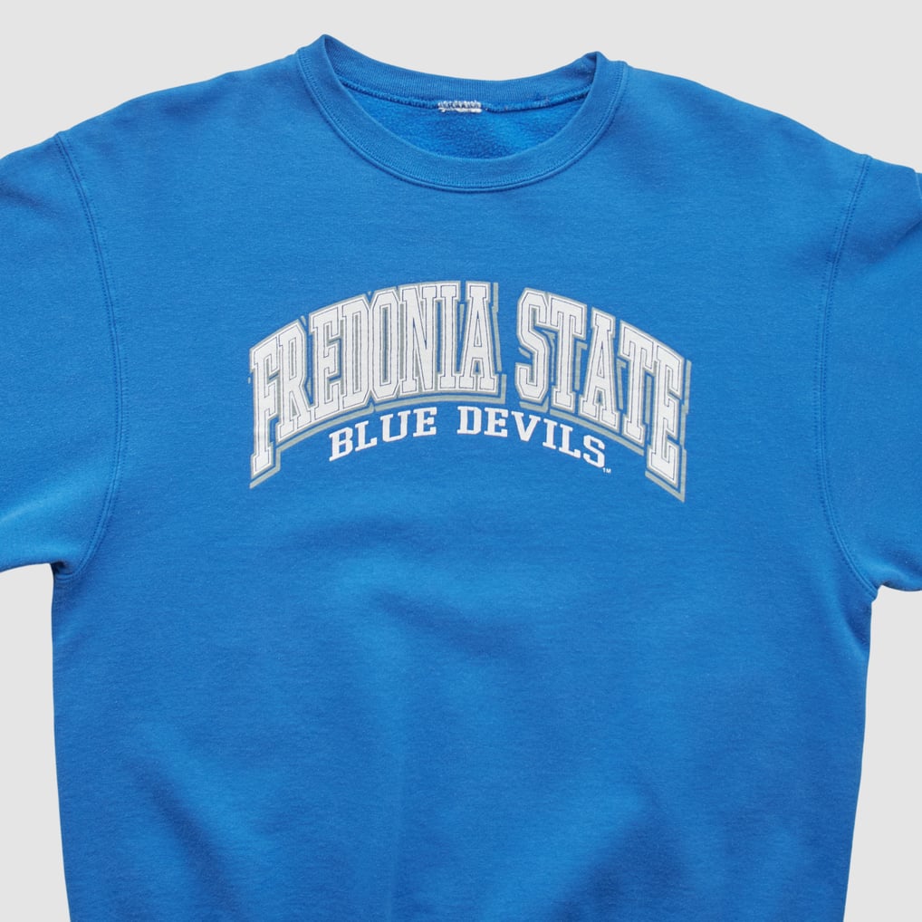 Fredonia State Blue Devils 2000s Pullover Sweatshirt - Blue - S by Fanatics Real Vintage