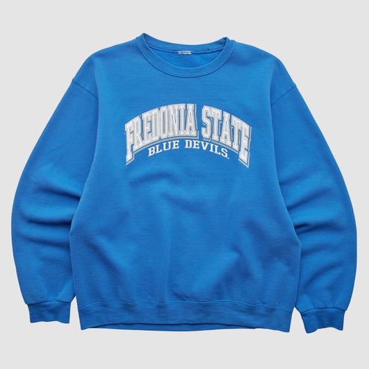 Fredonia State Blue Devils 2000s Pullover Sweatshirt - Blue - S by Fanatics Real Vintage