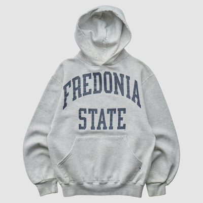 Fredonia State Blue Devils Russell 90s Hooded Pullover Sweatshirt - Heather Gray - XXS by Fanatics Real Vintage