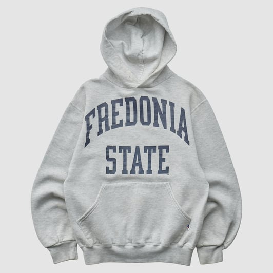 Fredonia State Blue Devils Russell 90s Hooded Pullover Sweatshirt - Heather Gray - XXS by Fanatics Real Vintage