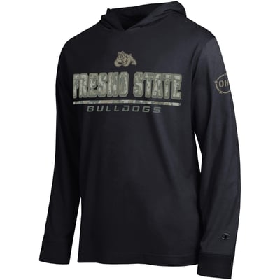  Fresno State Bulldogs Champion Operation Hat Trick Camo Script Hooded Long Sleeve T-Shirt - Black