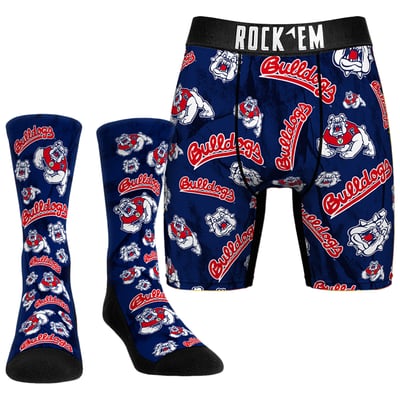  Fresno State Bulldogs Rock Em Socks All-Over Underwear and Crew Socks Combo Pack