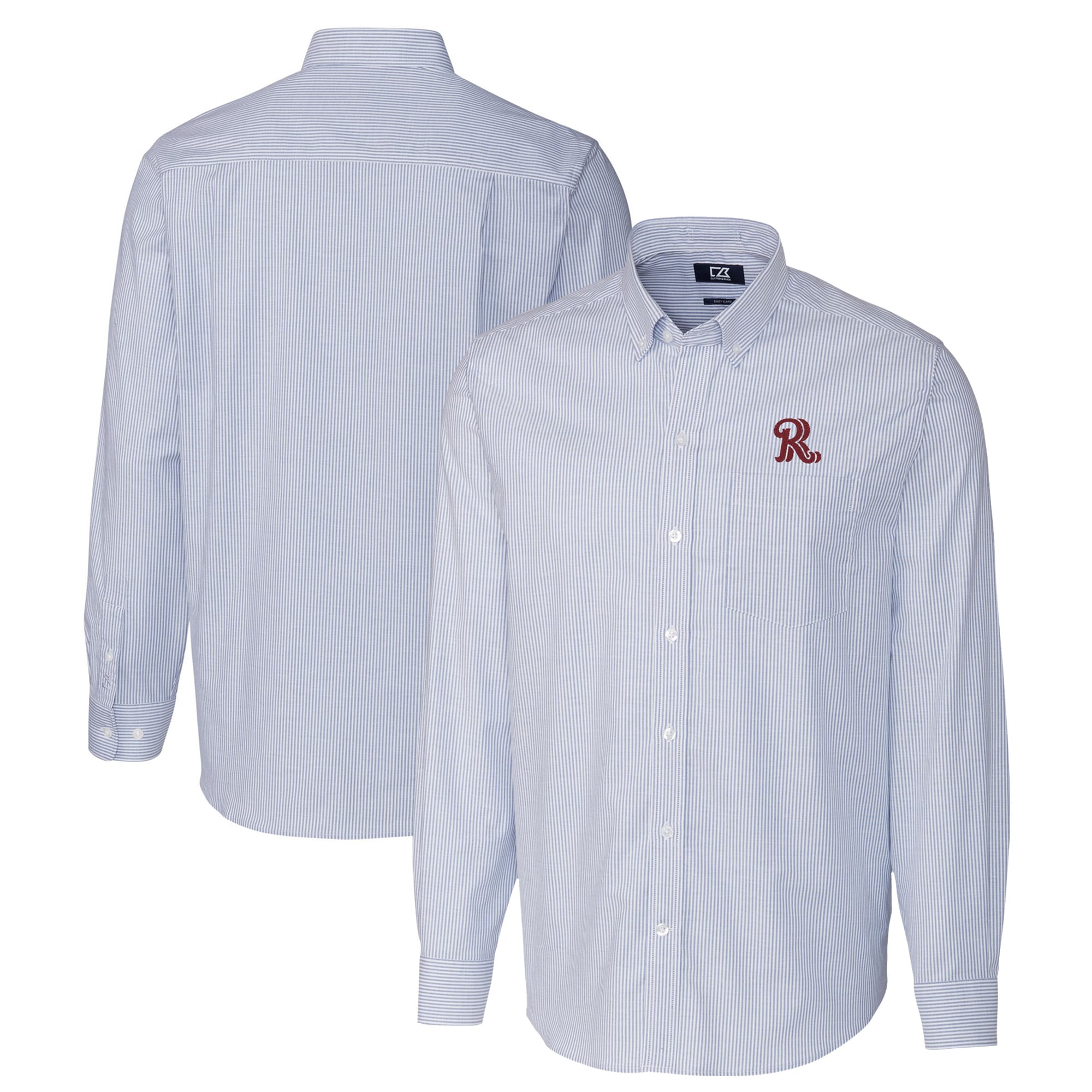 Men's Frisco RoughRiders Cutter & Buck Blue Oxford Stretch Stripe Long ...