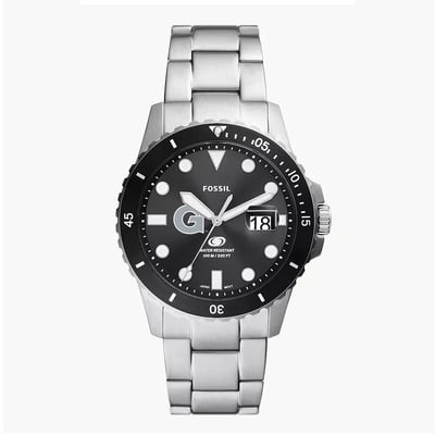 Georgetown Hoyas Fossil Blue Dive Three-Hand Date Stainless Steel Watch - Silver