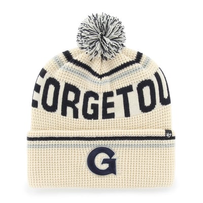  Georgetown Hoyas '47 Unisex Quattrle Waffle Cuffed Knit Hat with Pom - Cream