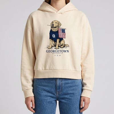 Georgetown Hoyas Uscape Apparel Women's Good Boy Americana Cropped Washed Hoodie - Cream