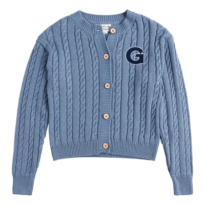  Georgetown Hoyas Uscape Apparel Women's Renew Cable Cardigan Sweater - Light Blue