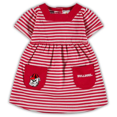 Georgia Bulldogs Little King Girls Toddler Square Neck Striped Dress - Red