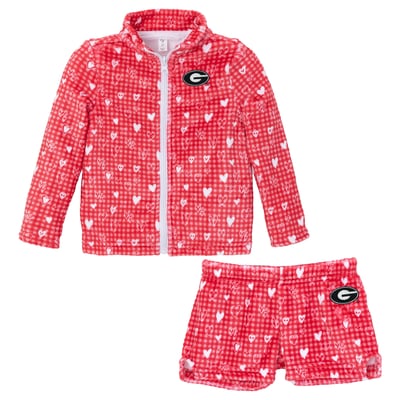 Georgia Bulldogs ZooZatz Girls Toddler Heart Plaid Plush Full-Zip Jacket & Shorts Set - Red