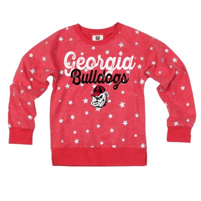 Georgia Bulldogs Wes & Willy Girls Youth Shimmer Star Reverse Fleece Sweatshirt - Red