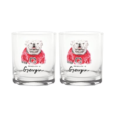  Georgia Bulldogs Indigo Falls Laura Wilcox Mascot Rocks Glass Set of 2