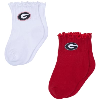 Georgia Bulldogs ZooZatz Infant Two-Pack Lettuce Hem Tri-Blend Socks - White/Red