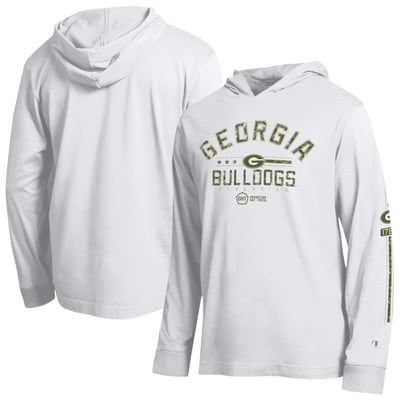  Georgia Bulldogs Champion Operation Hat Trick Sleeve Line Hooded Long Sleeve T-Shirt - White
