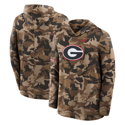 Georgia Bulldogs Nike 2026 Military Appreciation Sideline Dri-FIT Hooded Long Sleeve T-Shirt - Camo