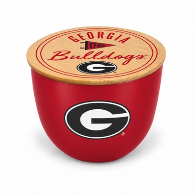Georgia Bulldogs Pegasus Script Circle Wood Top 16oz. Ceramic Candle