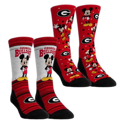  Georgia Bulldogs Rock Em Unisex Mickey Mouse Two-Pack Crew Socks Set - Red