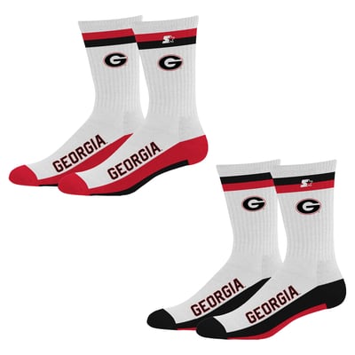  Georgia Bulldogs Starter Unisex Two-Pack Stripe Top End Crew Socks
