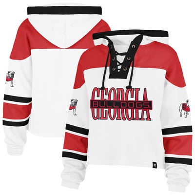  Georgia Bulldogs '47 Women's Cut Thru Cropped Superior Lacer Pullover Hoodie - White