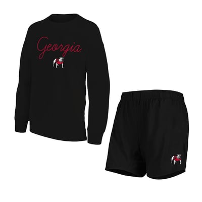 Georgia Bulldogs Concepts Sport Women's Plus Size French Terry Crew and Shorts Lounge Set - Black
