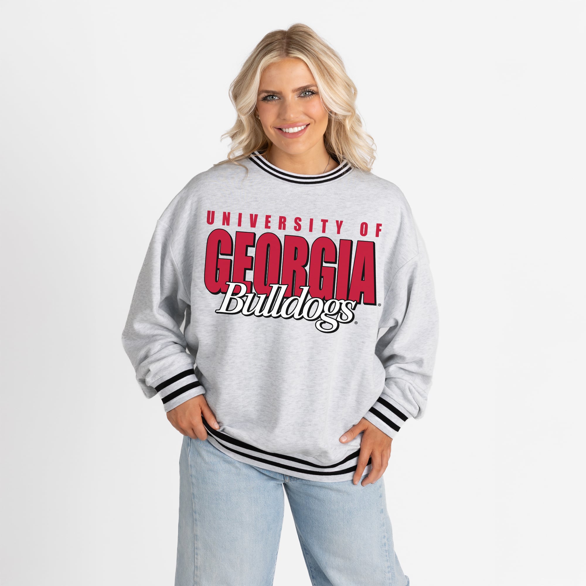 Gameday Couture Women's Showdown Ringer Stripe Sweatshirt Gray