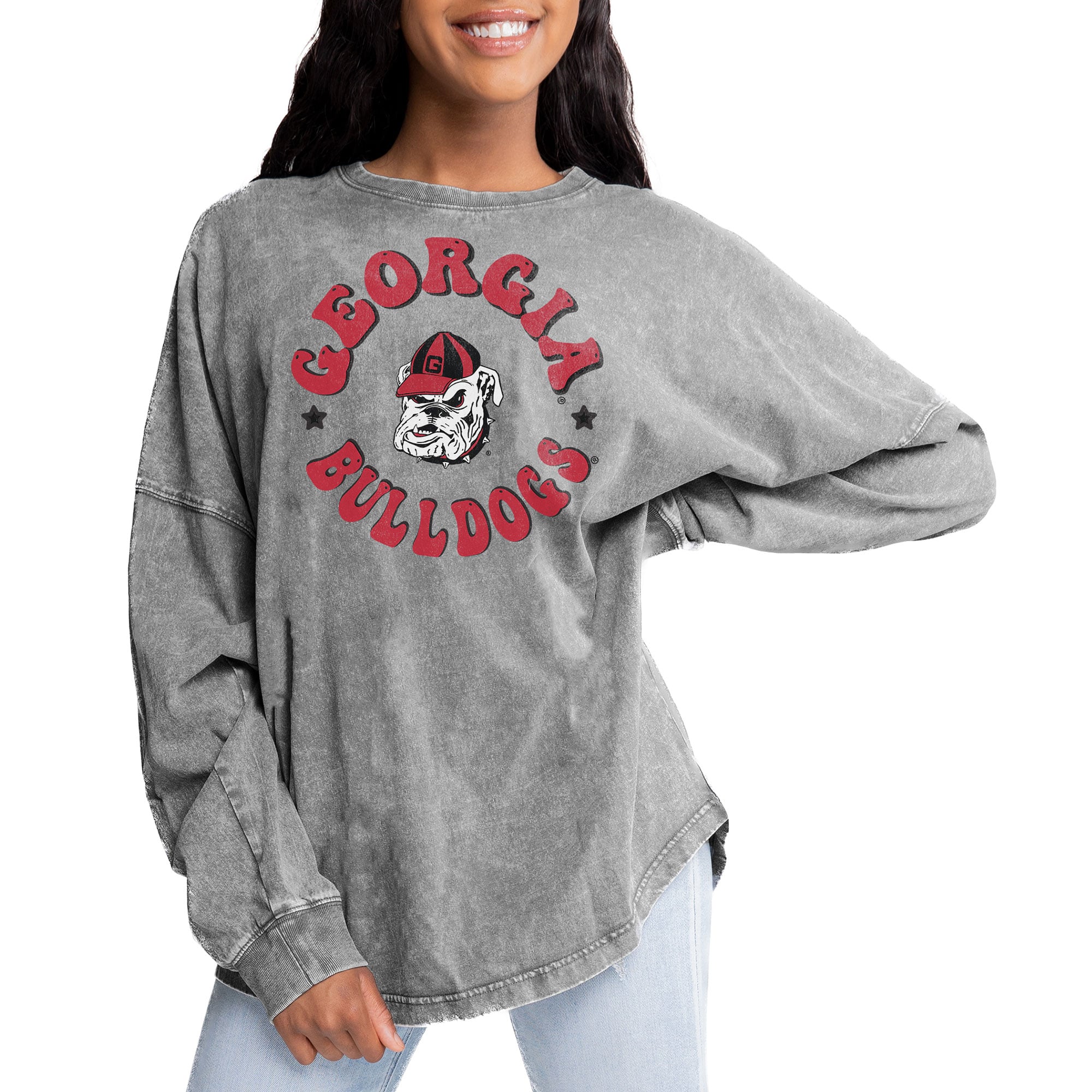 Georgia Bulldogs Gameday Couture Women's Playing Around Faded Wash Oversized Long Sleeve T-Shirt - Gray