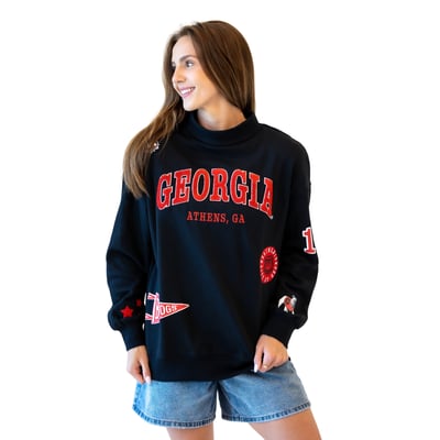 Georgia Bulldogs Gameday Social Women's Patch Mockneck Sweatshirt - Black
