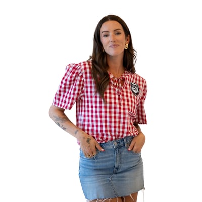  Georgia Bulldogs Gameday Social Women's All-Over Gingham Blouse - Red