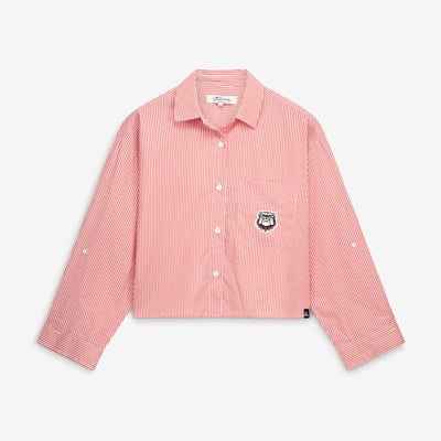  Georgia Bulldogs Gameday Social Women's Cropped Striped Button-Down Shirt - Red