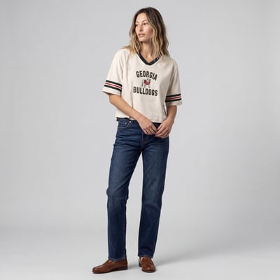Georgia Bulldogs Mitchell & Ness Women's Retro Roots Crop Boxy Yoke T-Shirt - Cream
