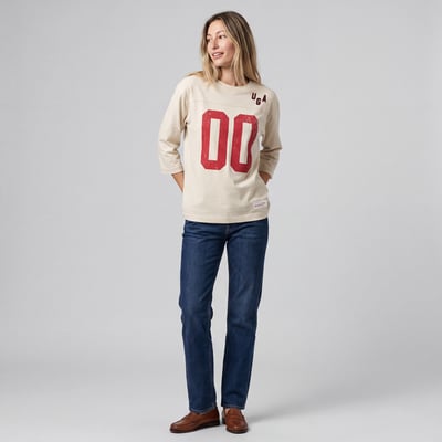 Georgia Bulldogs Mitchell & Ness Women's Retro Roots Oversized 3/4-Sleeve T-Shirt - Cream
