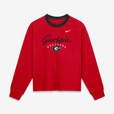  Georgia Bulldogs Nike Women's Ringer Boxy Long Sleeve T-Shirt - Red