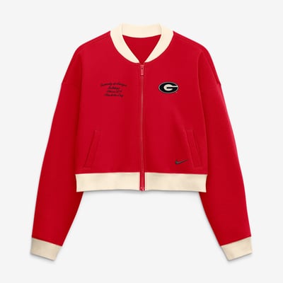 Georgia Bulldogs Nike Women's Oversized Academic Cropped Full-Zip Bomber Jacket - Red
