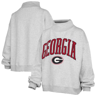 Georgia Bulldogs Pressbox Women's Nelson Texture Lingo Mock Neck Fleece Sweatshirt - Heather Gray