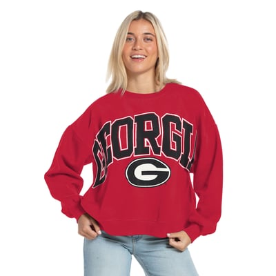Georgia Bulldogs Pressbox Women's Oversized Janice Waist-Length Sweatshirt - Red