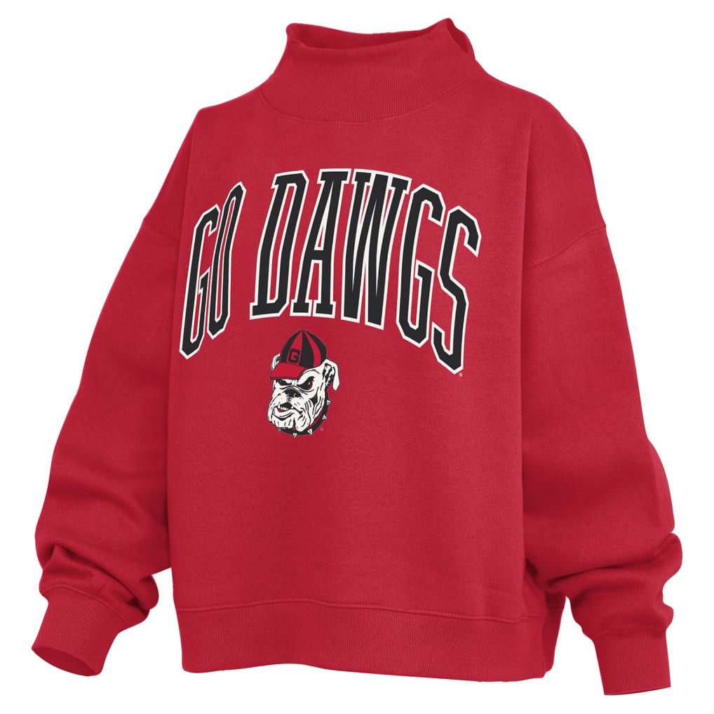 Pressbox Georgia Bulldogs Women's Red Oversized Slogan Fleece Mock Neck ...
