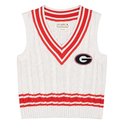  Georgia Bulldogs Uscape Apparel Women's Renew Cable V-Neck Vest Sweater - Ash