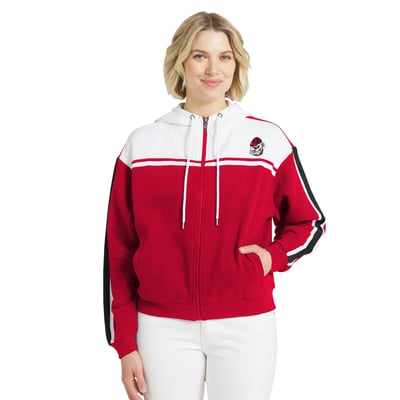  Georgia Bulldogs WEAR by Erin Andrews Women's Colorblock Sleeve Stripe Full-Zip Hoodie - Red