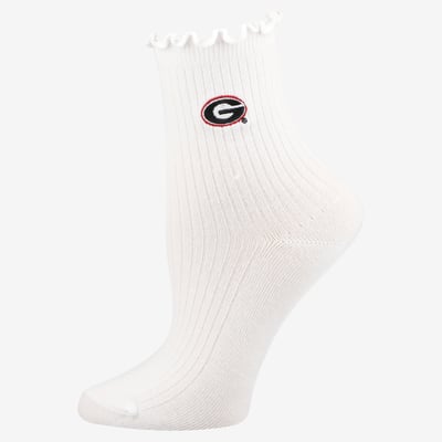  Georgia Bulldogs PRO Compression Youth Logo Lettuce Hem Quarter Socks - White