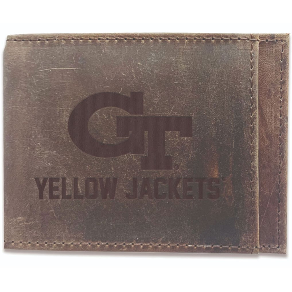 Georgia Tech Yellow Jackets Bifold Leather Wallet - Brown