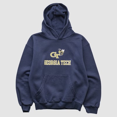 Georgia Tech Yellow Jackets Champion 2000s Hooded Pullover Sweatshirt - Navy - XXS by Fanatics Real Vintage