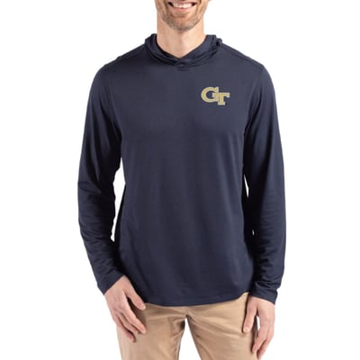  Georgia Tech Yellow Jackets Cutter & Buck Coastline Recycled Double Peached Hoodie - Navy