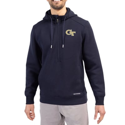  Georgia Tech Yellow Jackets Cutter & Buck Roam Recycled Buttery Soft Knit Half-Zip Hoodie - Navy