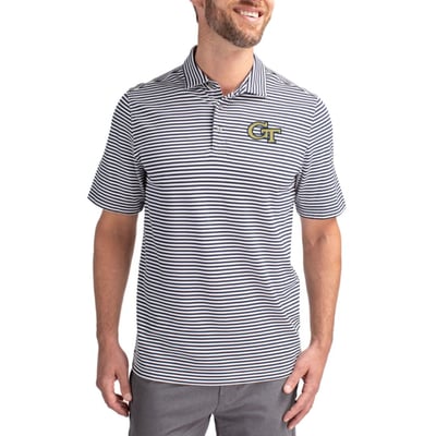  Georgia Tech Yellow Jackets Cutter & Buck Virtue Recycled Stripe Featherlight Pique Polo - Navy