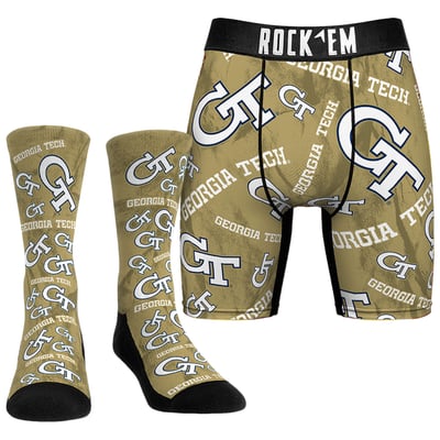  Georgia Tech Yellow Jackets Rock Em Socks All-Over Underwear and Crew Socks Combo Pack