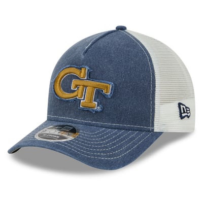 Georgia Tech Yellow Jackets New Era Unisex Faded A-Frame 9FORTY Adjustable Trucker Hat - Navy