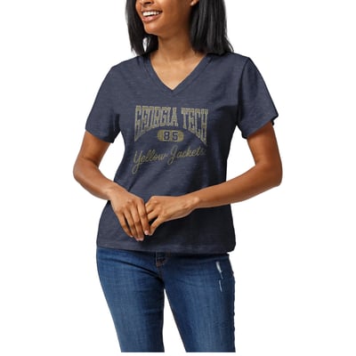  Georgia Tech Yellow Jackets League Collegiate Wear Women's Intramural Boyfriend V-Neck T-Shirt - Heather Navy