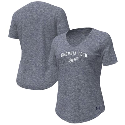  Georgia Tech Yellow Jackets Under Armour Women's Breezy V-Neck Tri-Blend T-Shirt - Heather Navy
